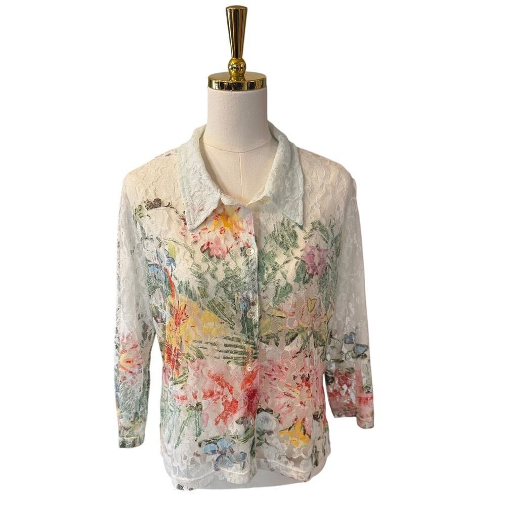 Parsley & Sage Floral Lace Button Front Jacket Top Size M Cottagecore Romantic